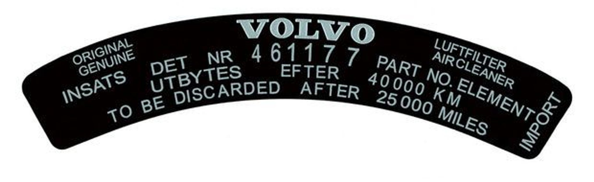 Dekal Luftfilter Volvo B30 1972-75 (461177)