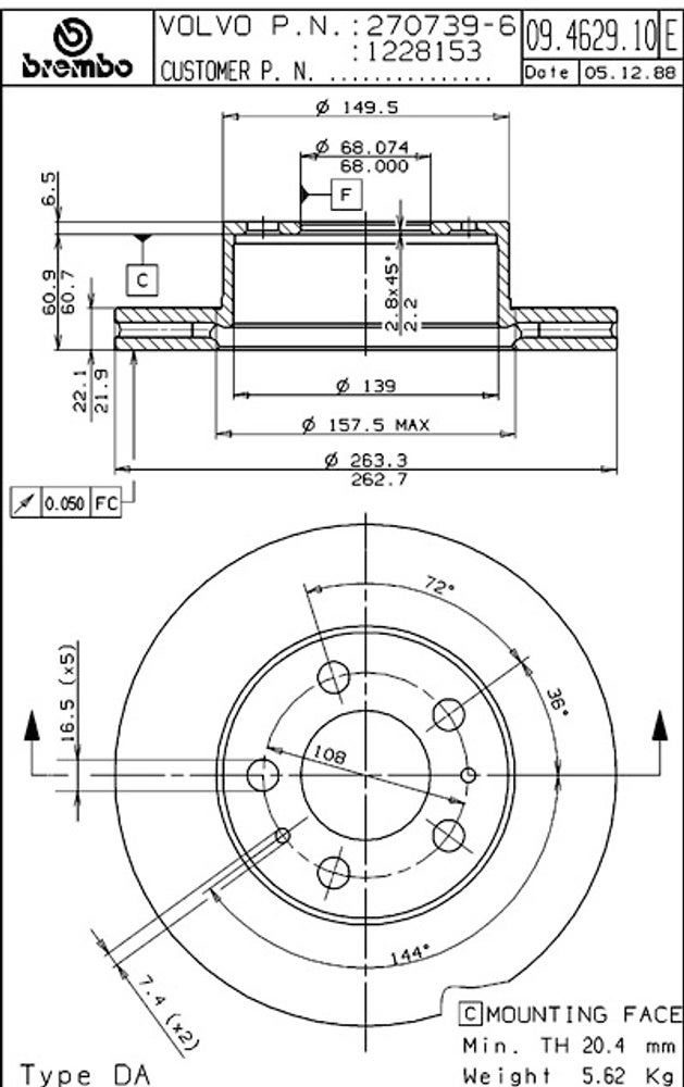 Bromsskiva Girling ventilerad